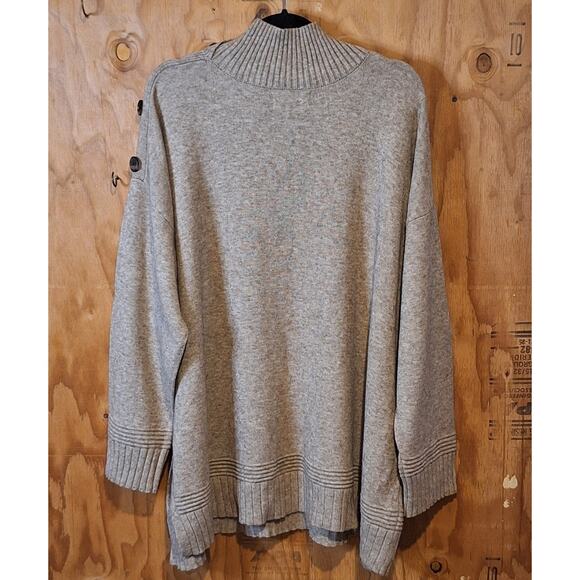 by Anthropologie Sweater Women's 3X Mocha Brown Button Accent Mock Neck Cozycore - Picture 6 of 14